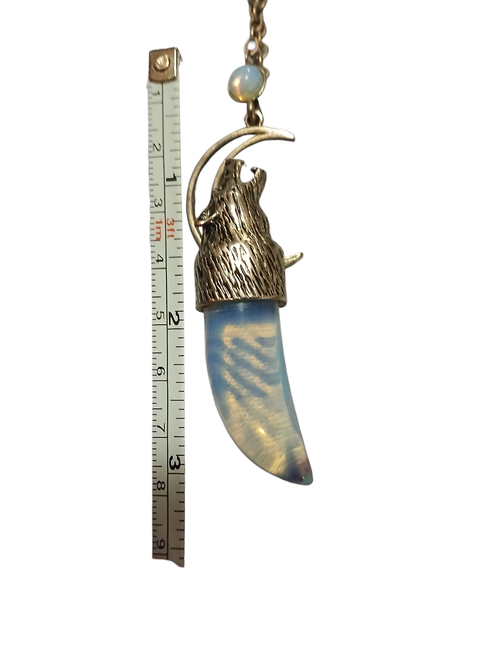 Wolf Crescent Moon Necklace with Blue Opal Pendant - Picture 9 of 10